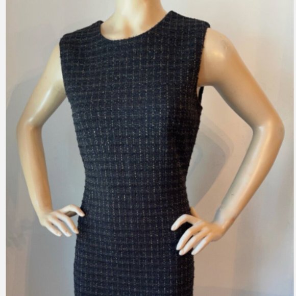 ST JOHN METALLIC EYELASH TWEED KNIT BLACK/GOLD SHIMMER DRESS sz 16 - Picture 5 of 9